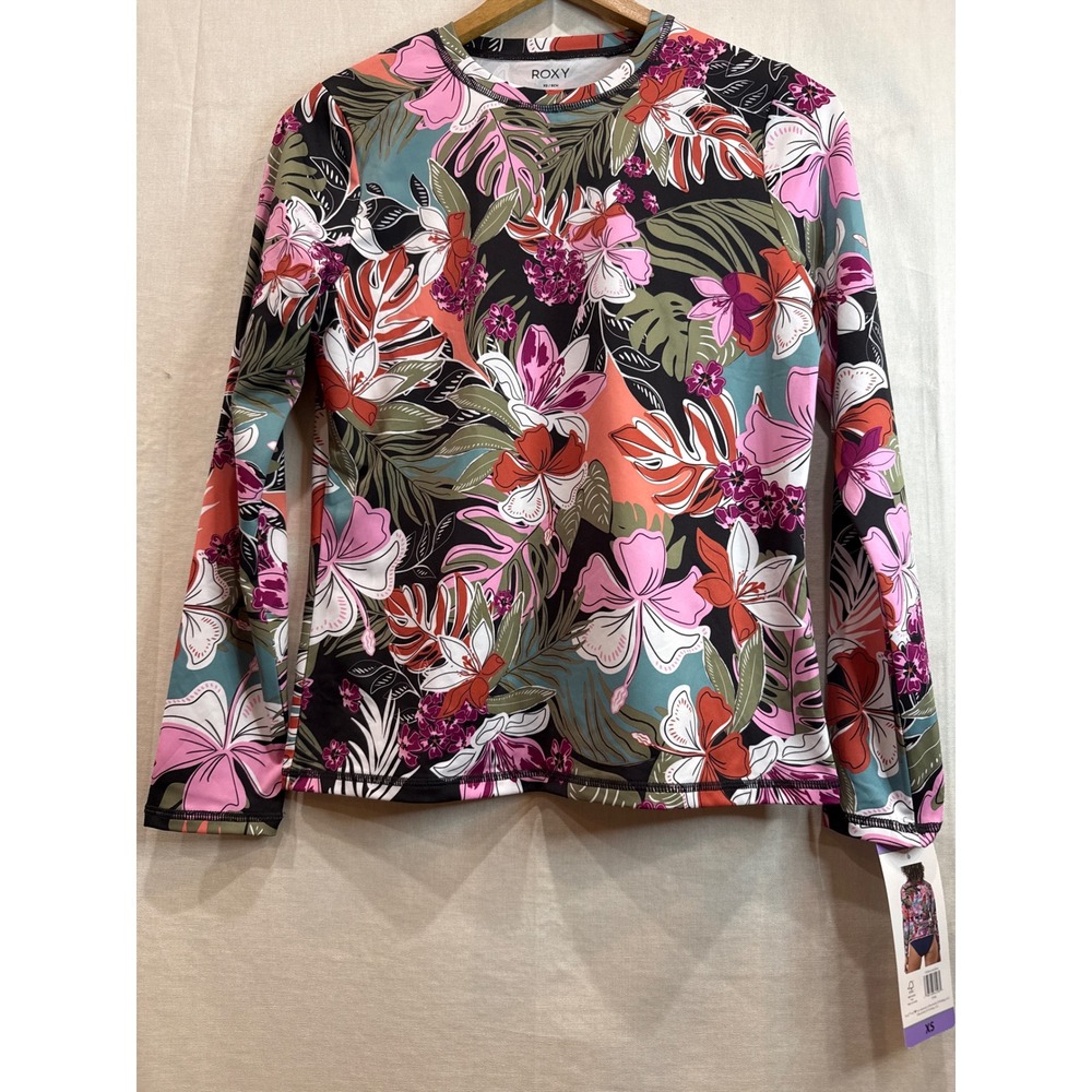 Roxy Womens Long Sleeve Rash Guard Tropical Floral Print UPF 50 Swim Top XS NWT